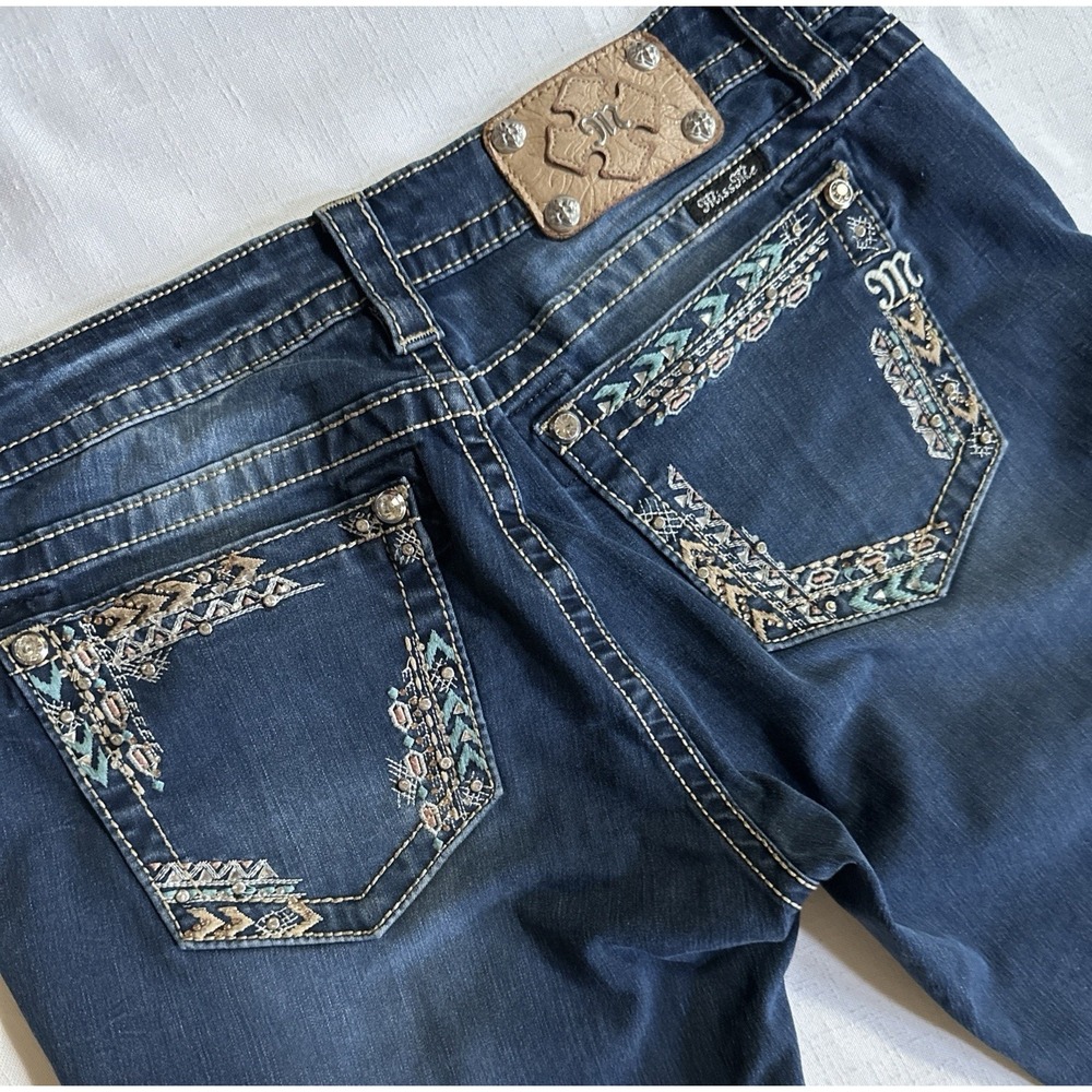 Miss Me Jeans ME8315VSL Dark Embellished Mid Rise Curvy Skinny Denim 31 Waist 35